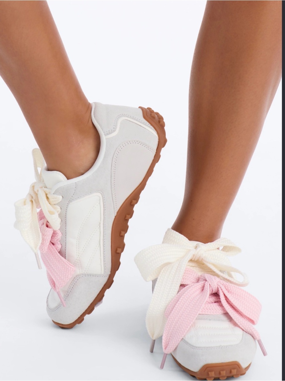 Women’s Casual Runner Sneakers in White, Pink & Tan